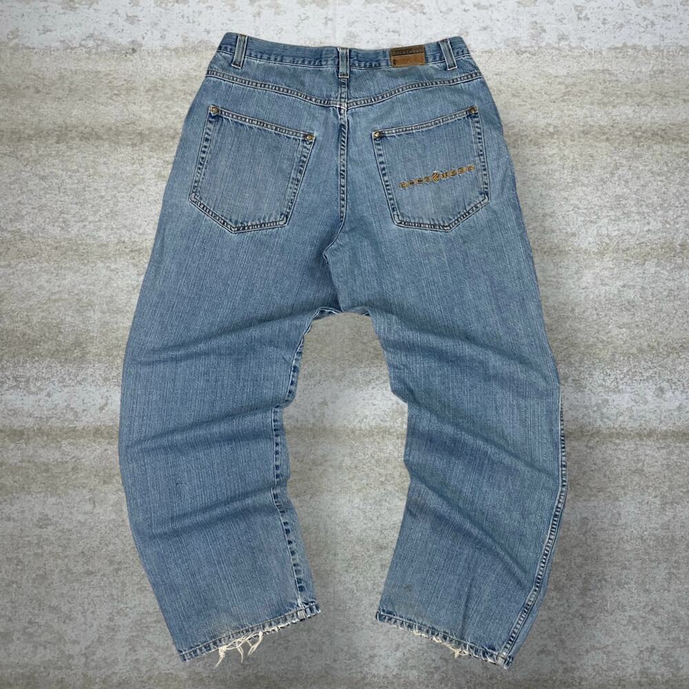 Vintage Y2K Rocawear Skater Jeans 38x34 Baggy Wide Leg Light Wash Embroidered